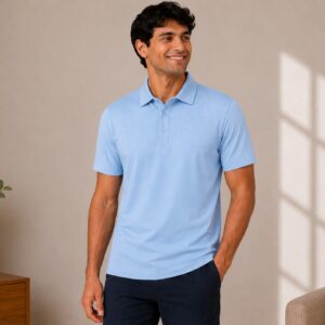 sky blue performance polo t shirt